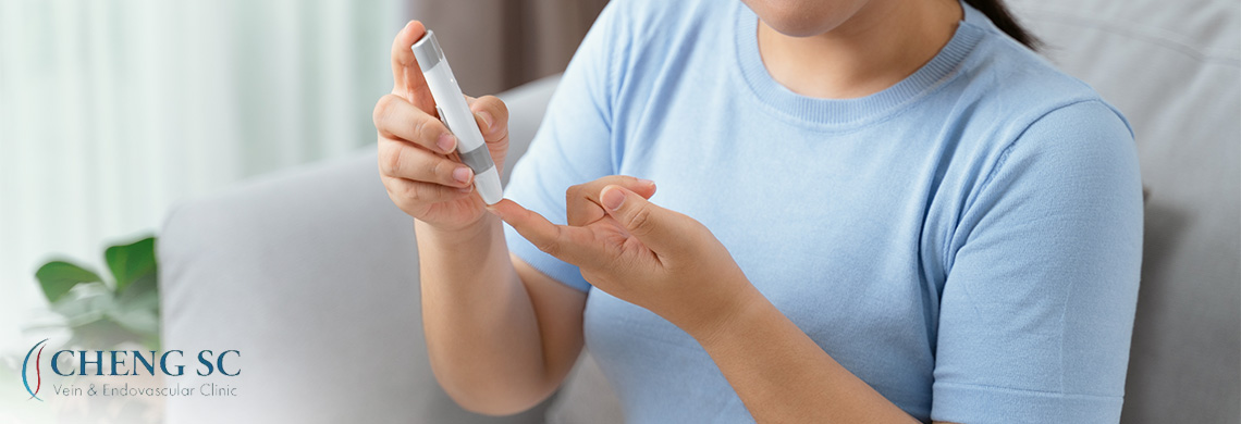 Woman testing her blood sugar level
